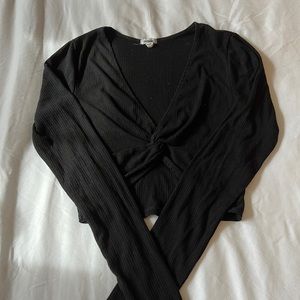 Long Sleeve Cropped Twist-front Top